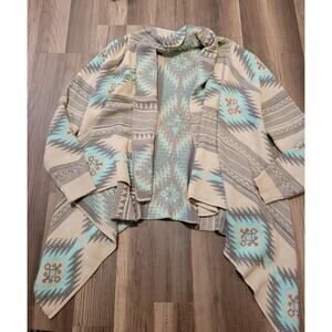 Dreamer beige and blue aztec print high low cardigan Size S/M